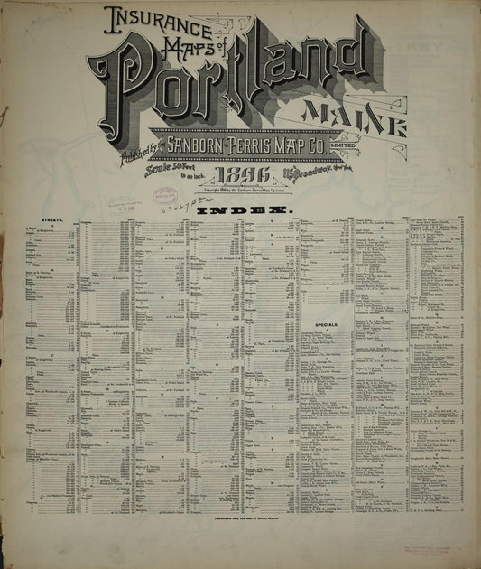 Sanborn Fire Insurance Map from Portland, Cumberland County, Maine (1896), Sheet #0001 - Historic Sanborn Fire Insurance Map Print, vintage old map wall art, antique decor, genealogy gift, Maine Maine map