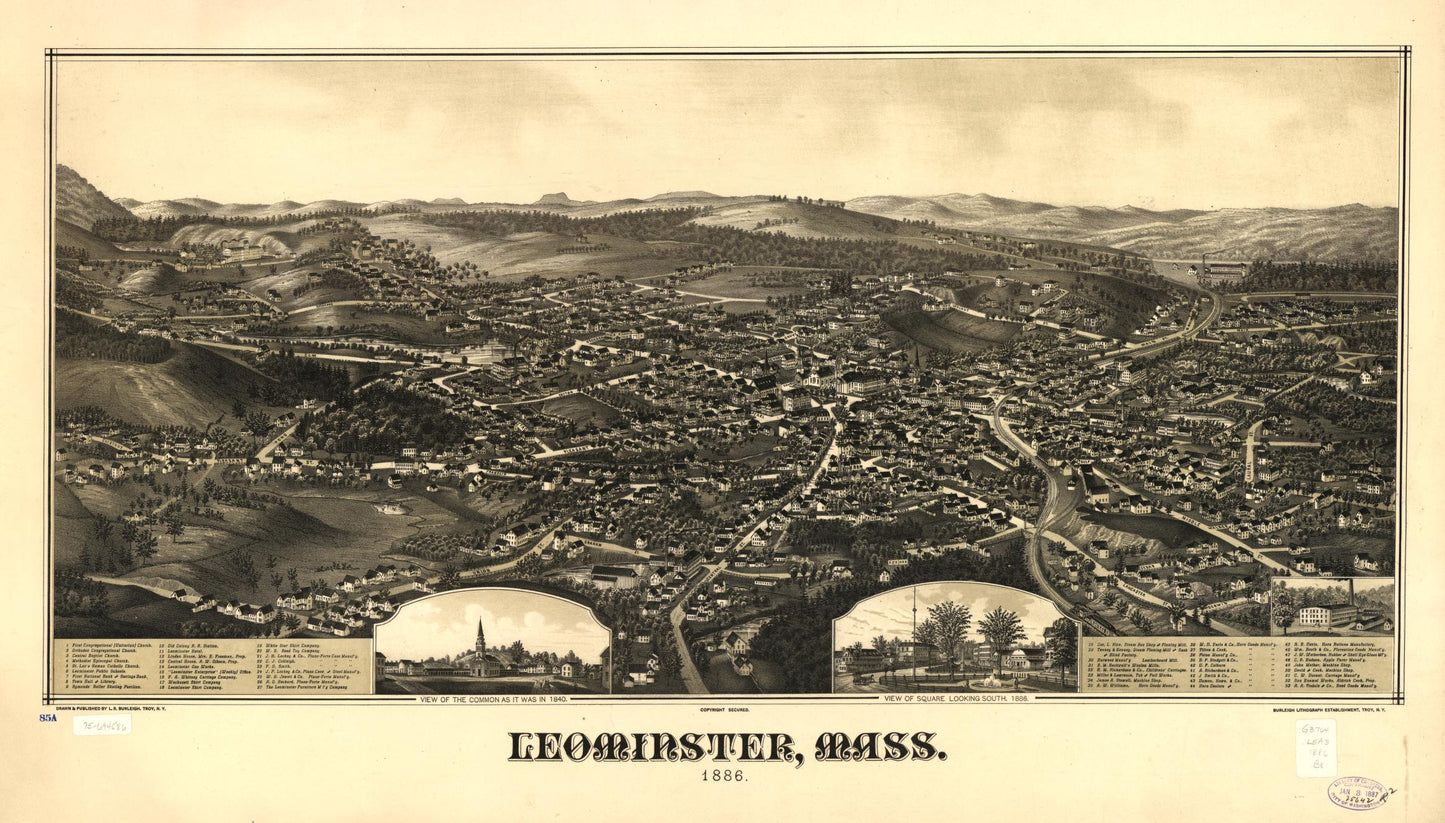 Leominster, Mass. 1886. (1886) – Historic Bird’s-Eye View Panorama Print