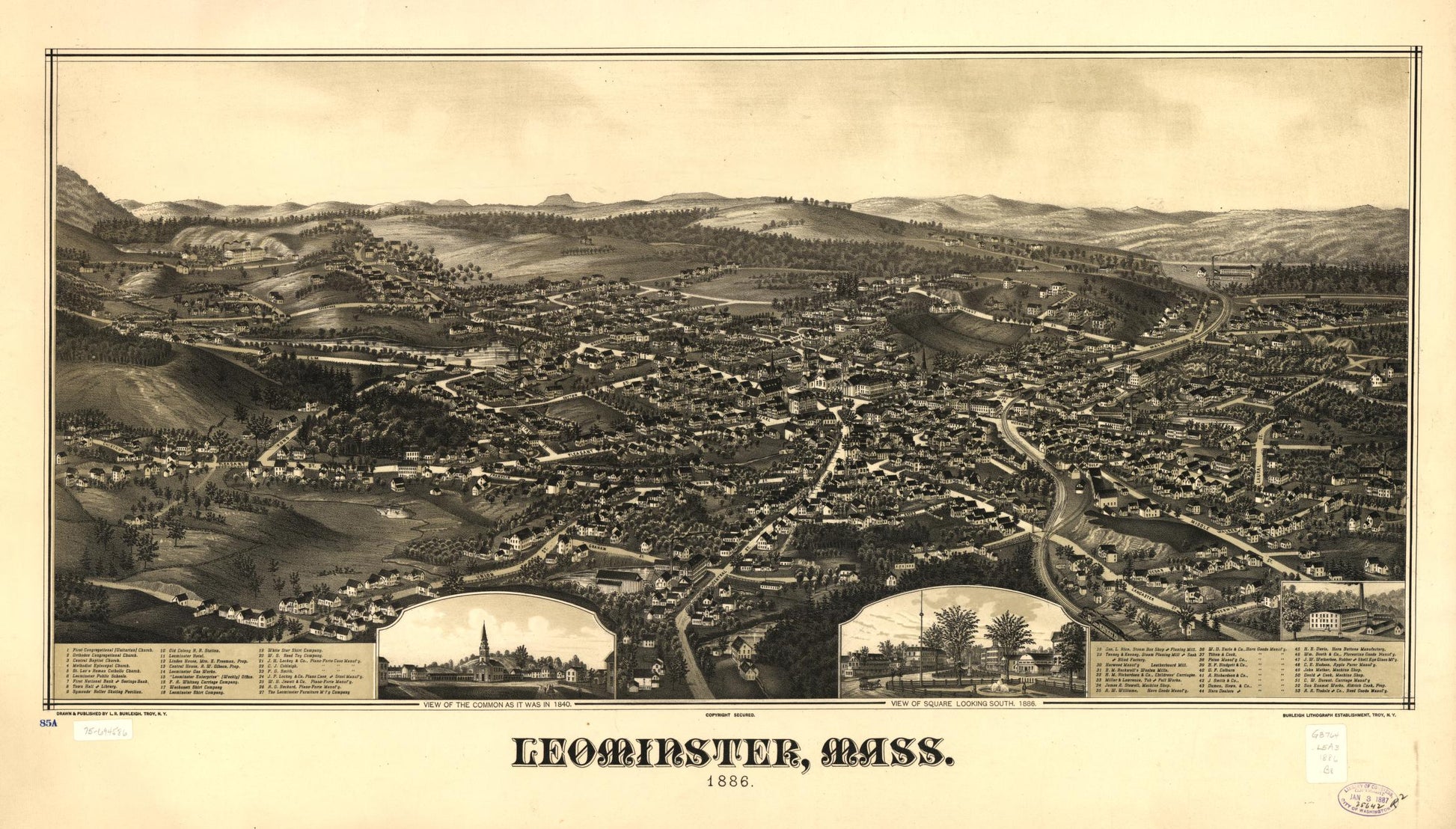 Leominster, Mass. 1886. (1886) – Historic Bird’s-Eye View Panorama Print