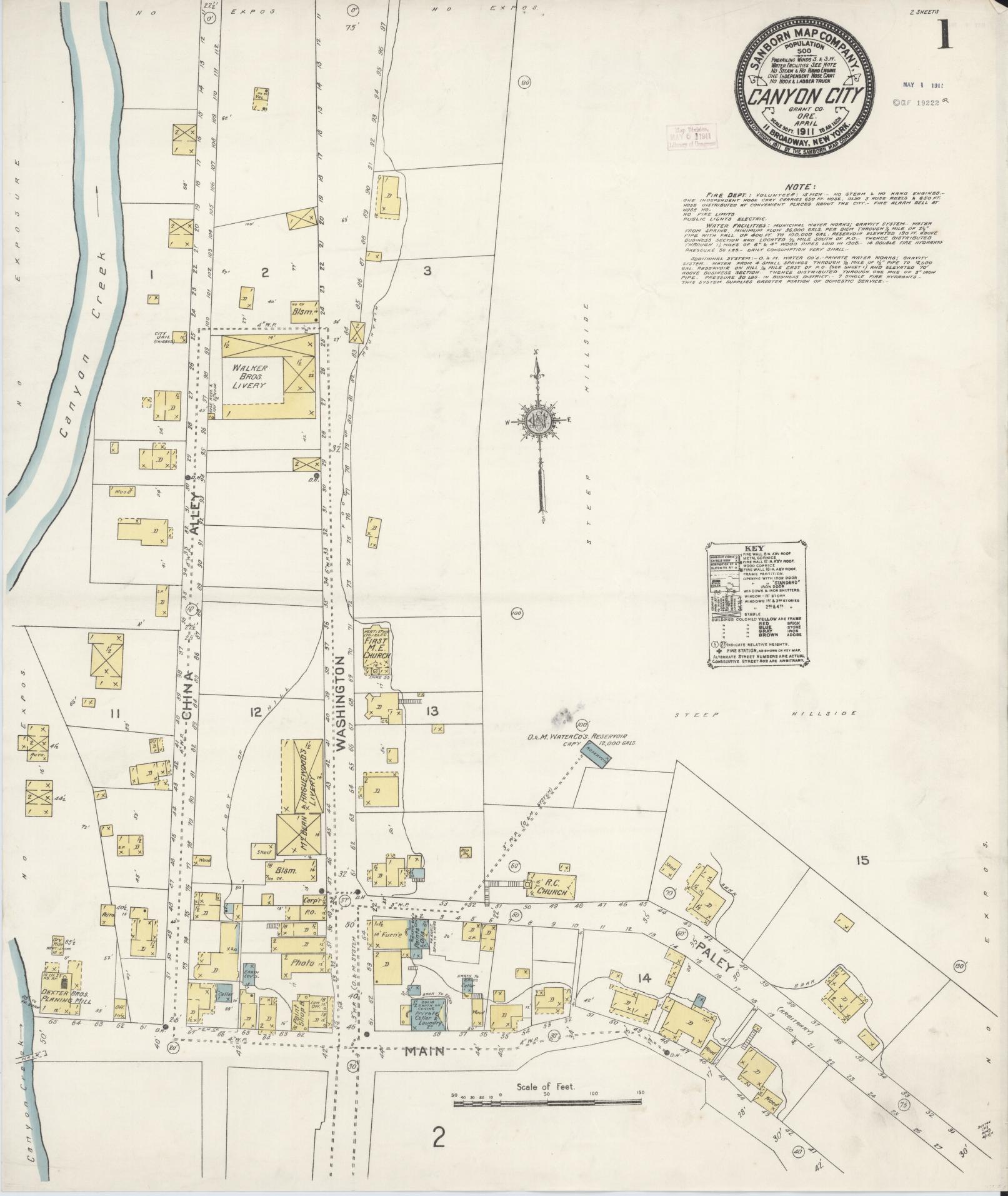 Sanborn Fire Insurance Map from Canyon City, Grant County, Oregon (1911), Sheet #0001 - Complete Map Set gallery image, historic Sanborn map, vintage wall art, Oregon Oregon