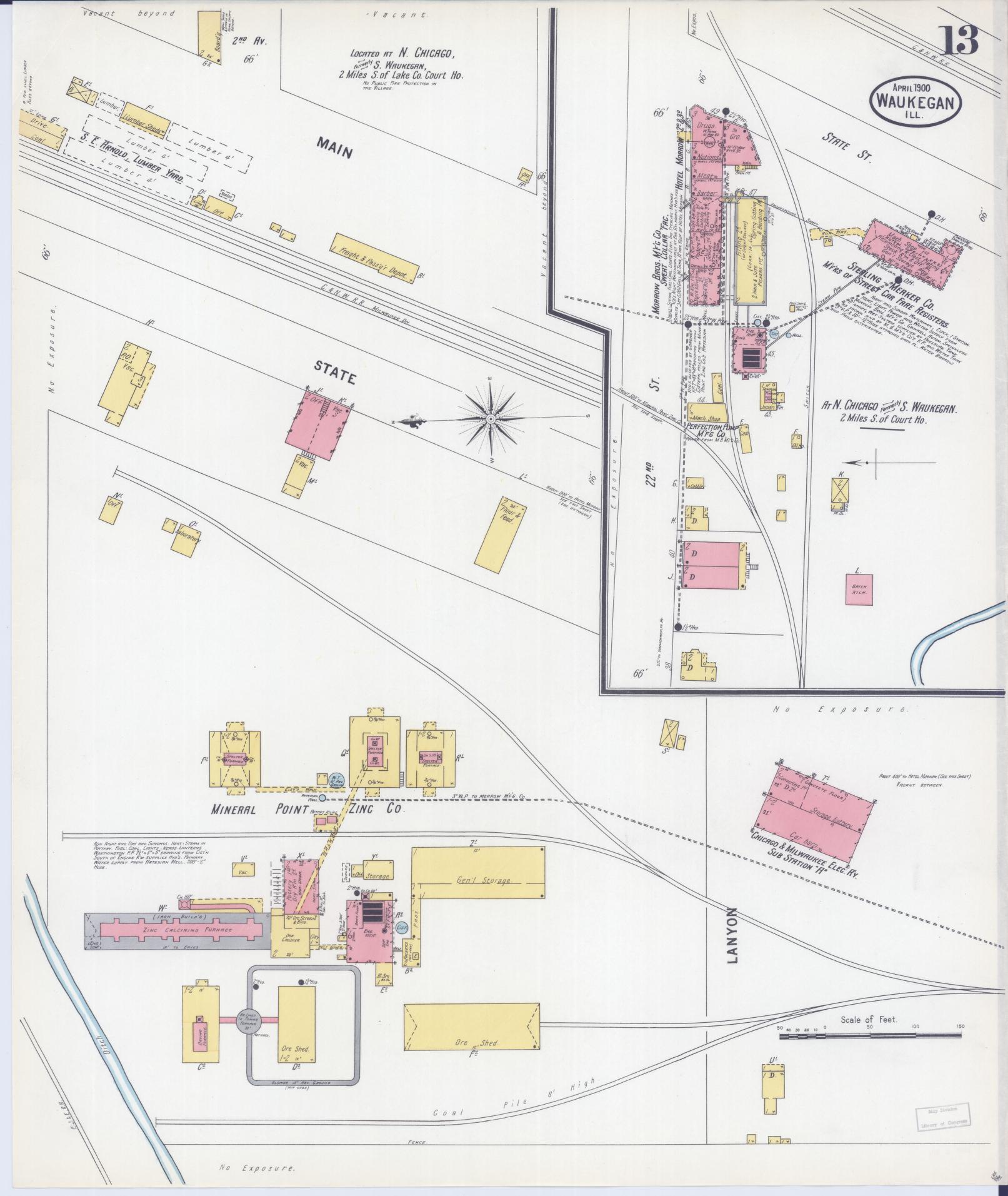 Sanborn Fire Insurance Map from Waukegan, Lake County, Illinois (1900), Sheet #0013 - Complete Map Set gallery image, historic Sanborn map, vintage wall art, Illinois Illinois