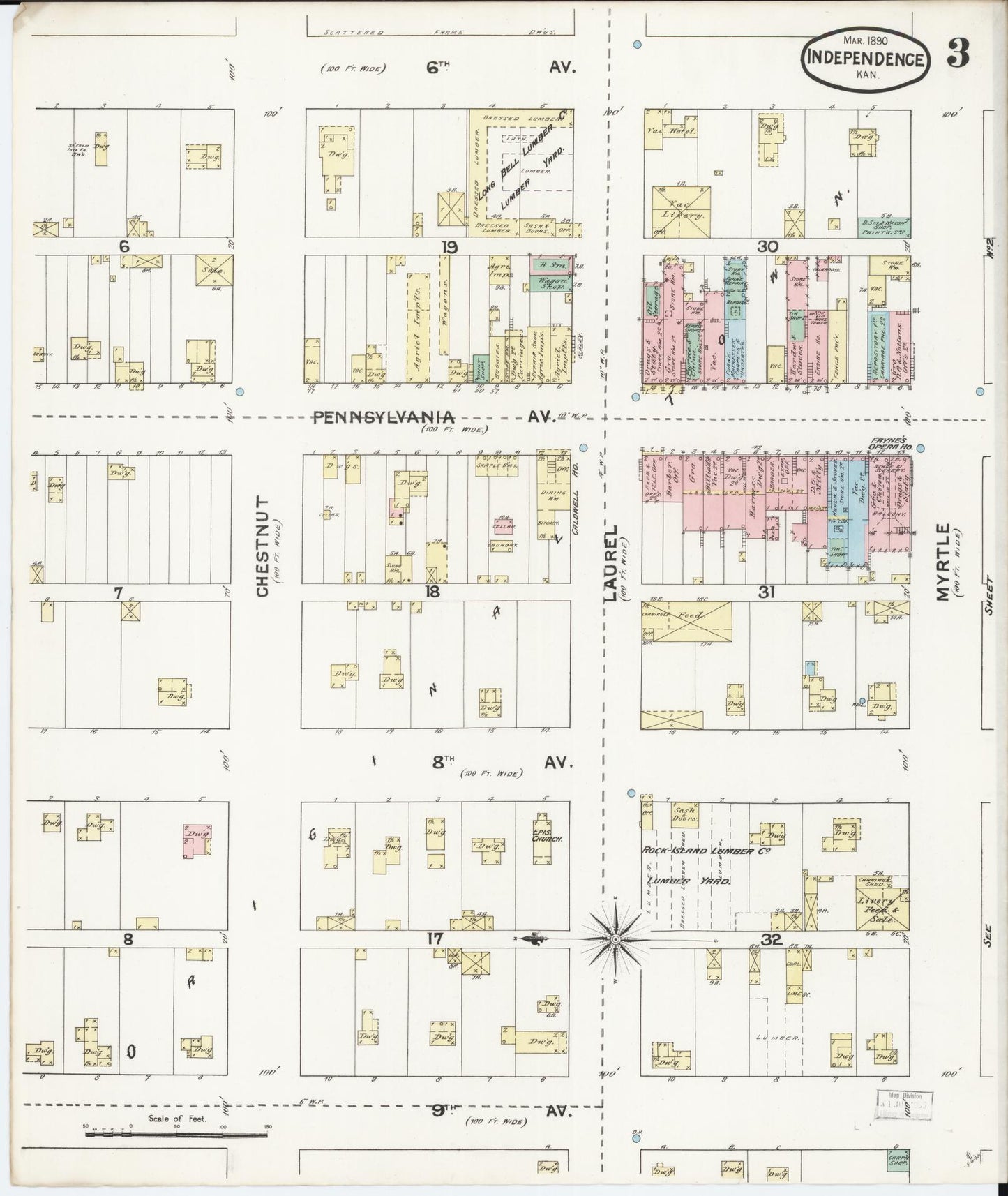 Sanborn Fire Insurance Map from Independence, Montgomery County, Kansas (1890), Sheet #0003 - Historic Sanborn Fire Insurance Map Print, vintage old map wall art, antique decor, genealogy gift, Kansas Kansas map
