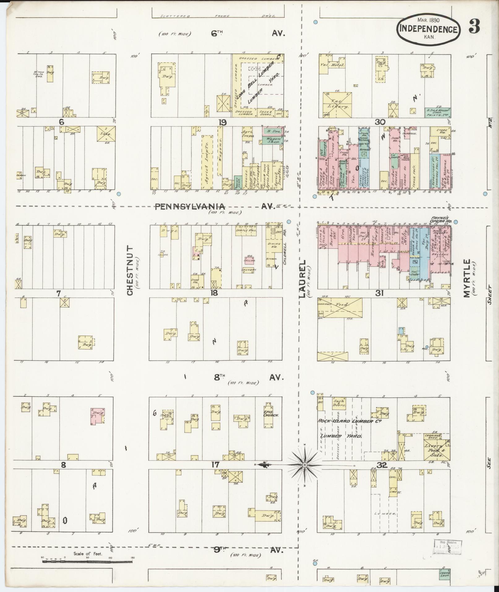 Sanborn Fire Insurance Map from Independence, Montgomery County, Kansas (1890), Sheet #0003 - Historic Sanborn Fire Insurance Map Print, vintage old map wall art, antique decor, genealogy gift, Kansas Kansas map
