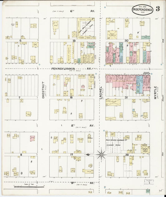 Sanborn Fire Insurance Map from Independence, Montgomery County, Kansas (1890), Sheet #0003 - Historic Sanborn Fire Insurance Map Print, vintage old map wall art, antique decor, genealogy gift, Kansas Kansas map