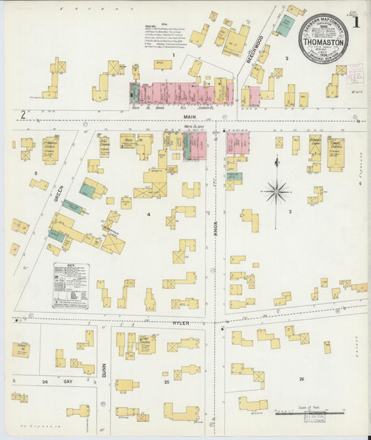 Sanborn Fire Insurance Map from Thomaston, Knox County, Maine (1904), Sheet #0001 - Historic Sanborn Fire Insurance Map Print, vintage old map wall art, antique decor, genealogy gift, Maine Maine map