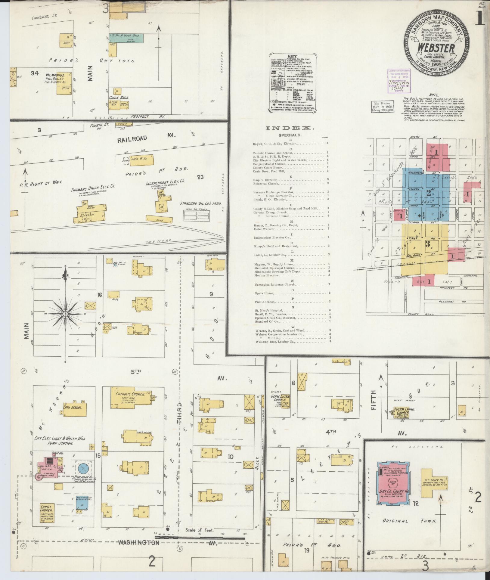 Sanborn Fire Insurance Map from Webster, Day County, South Dakota (1904), Sheet #0001 - Historic Sanborn Fire Insurance Map Print, vintage old map wall art, antique decor, genealogy gift, South Dakota South Dakota map