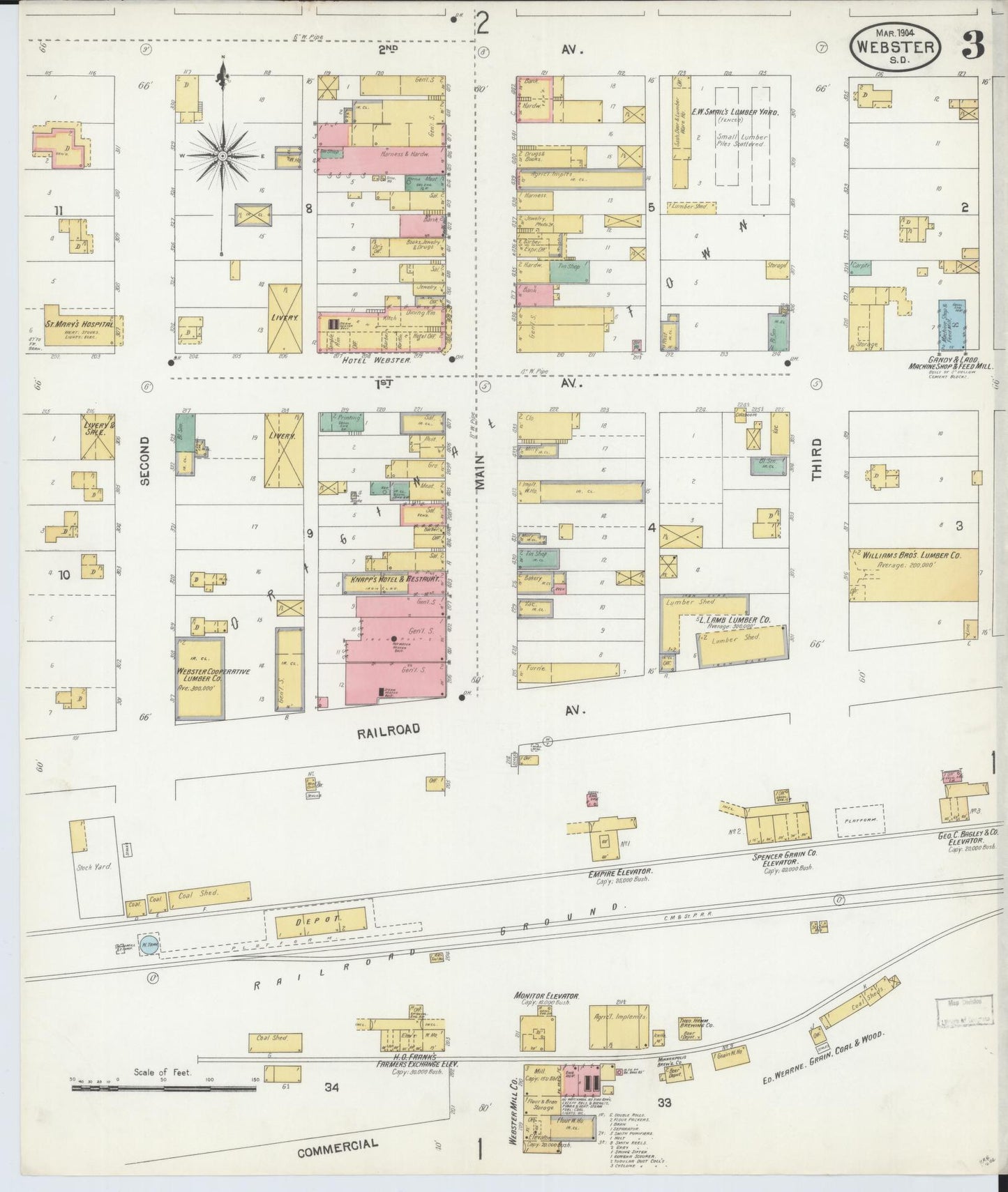 Sanborn Fire Insurance Map from Webster, Day County, South Dakota (1904), Sheet #0003 - Historic Sanborn Fire Insurance Map Print, vintage old map wall art, antique decor, genealogy gift, South Dakota South Dakota map