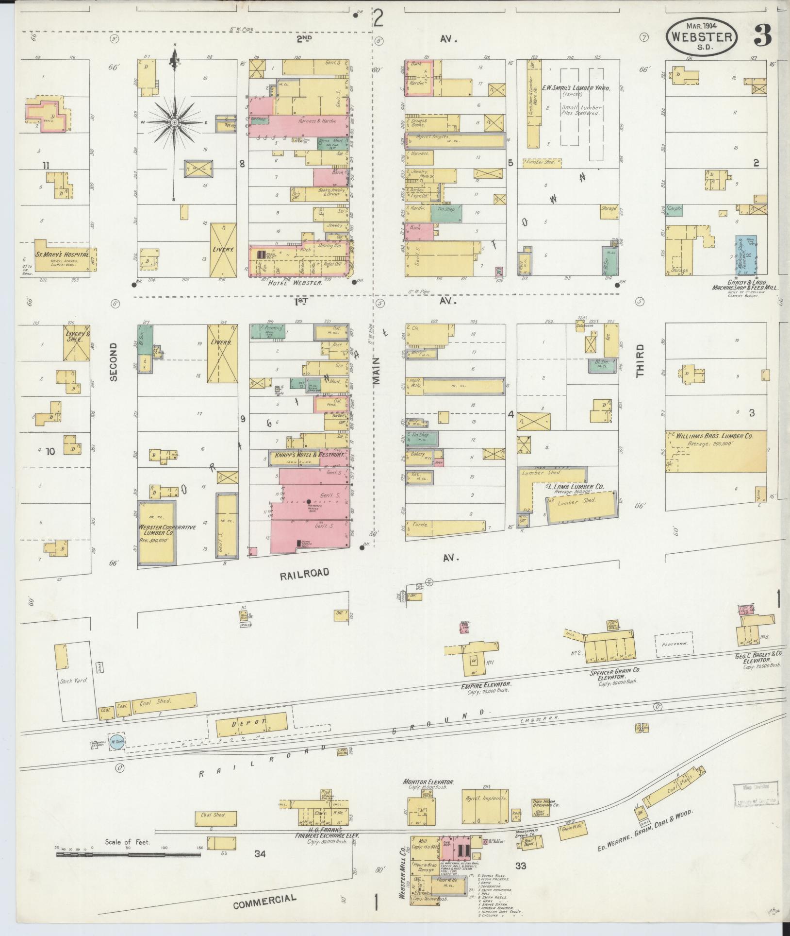 Sanborn Fire Insurance Map from Webster, Day County, South Dakota (1904), Sheet #0003 - Historic Sanborn Fire Insurance Map Print, vintage old map wall art, antique decor, genealogy gift, South Dakota South Dakota map