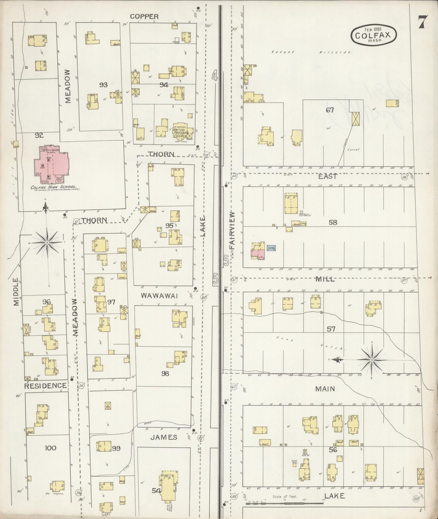 Sanborn Fire Insurance Map from Colfax, Whitman County, Washington (1893), Sheet #0007 - Complete Map Set gallery image, historic Sanborn map, vintage wall art, Washington Washington