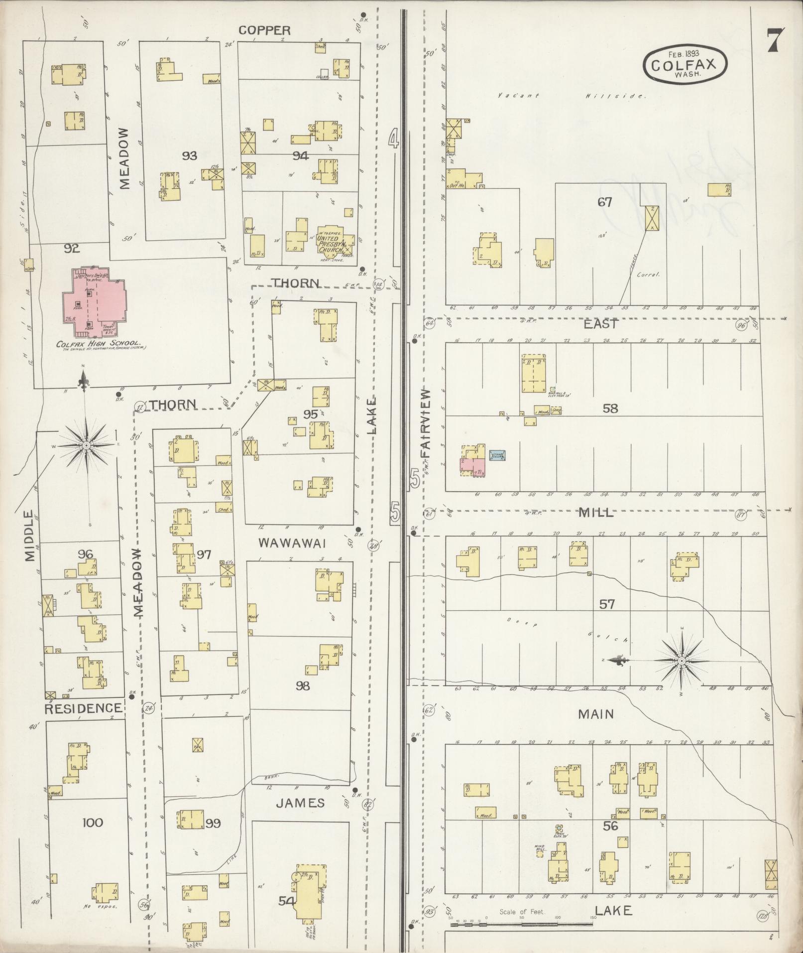 Sanborn Fire Insurance Map from Colfax, Whitman County, Washington (1893), Sheet #0007 - Complete Map Set gallery image, historic Sanborn map, vintage wall art, Washington Washington