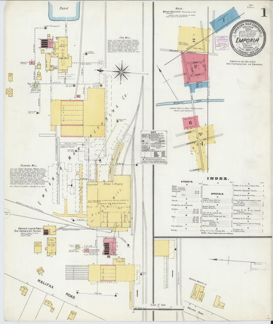 Sanborn Fire Insurance Map from Emporia, Independent Cities, Virginia (1904), Sheet #0001 - Complete Map Set gallery image, historic Sanborn map, vintage wall art, Virginia Virginia