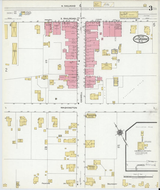 Sanborn Fire Insurance Map from La Grange, Lenoir County, North Carolina (1919), Sheet #0003 - Historic Sanborn Fire Insurance Map Print, vintage old map wall art, antique decor, genealogy gift, North Carolina North Carolina map