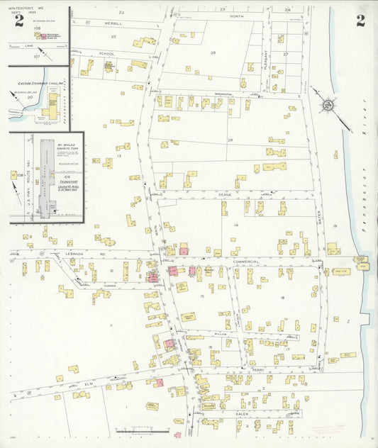 Sanborn Fire Insurance Map from Winterport, Waldo County, Maine (1933), Sheet #0002 - Historic Sanborn Fire Insurance Map Print, vintage old map wall art, antique decor, genealogy gift, Maine Maine map