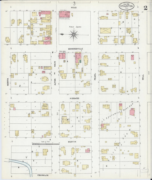 Sanborn Fire Insurance Map from Staunton, Macoupin County, Illinois (1906), Sheet #0002 - Historic Sanborn Fire Insurance Map Print, vintage old map wall art, antique decor, genealogy gift, Illinois Illinois map