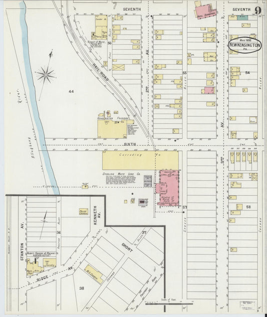Sanborn Fire Insurance Map from New Kensington, Westmoreland County, Pennsylvania (1895), Sheet #0009 - Historic Sanborn Fire Insurance Map Print, vintage old map wall art, antique decor, genealogy gift, Pennsylvania Pennsylvania map