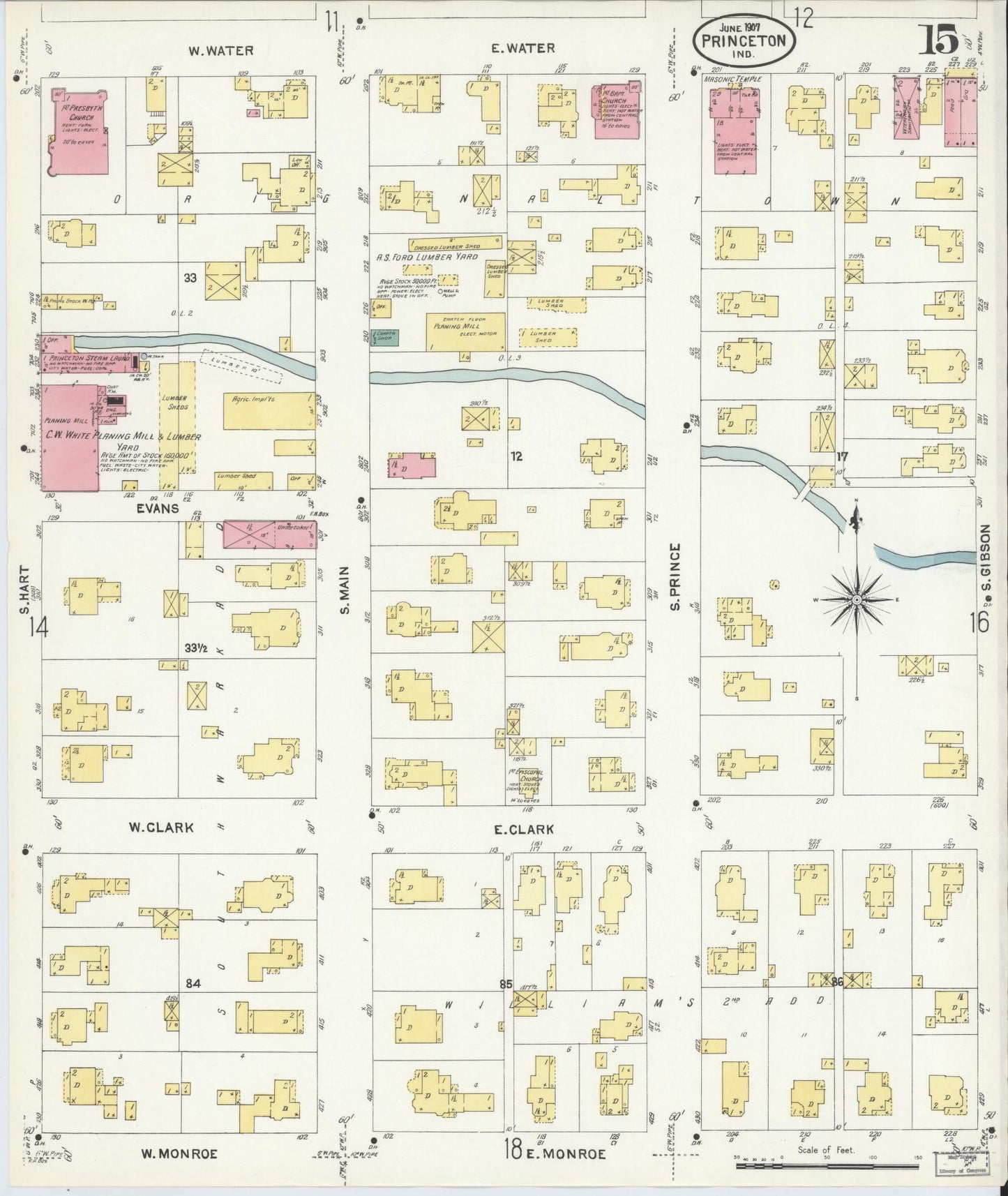Sanborn Fire Insurance Map from Princeton, Gibson County, Indiana (1907), Sheet #0015 - Complete Map Set gallery image, historic Sanborn map, vintage wall art, Indiana Indiana