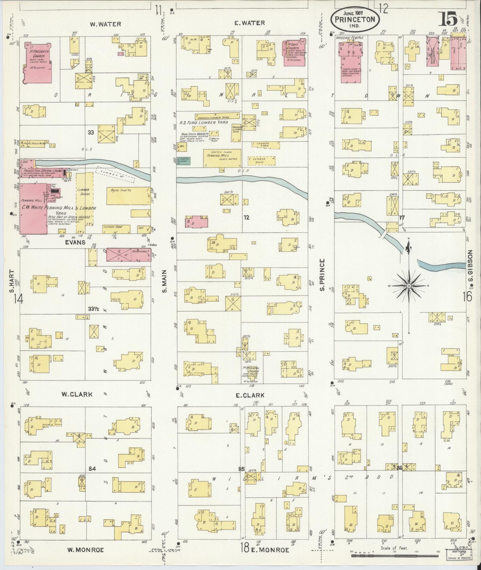 Sanborn Fire Insurance Map from Princeton, Gibson County, Indiana (1907), Sheet #0015 - Complete Map Set gallery image, historic Sanborn map, vintage wall art, Indiana Indiana
