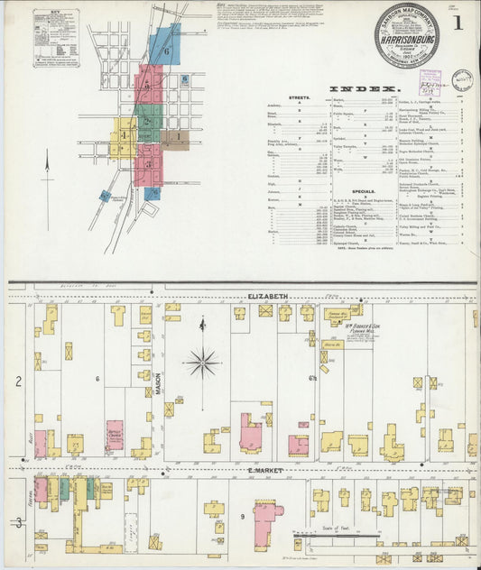 Sanborn Fire Insurance Map from Harrisonburg, Independent Cities, Virginia (1902), Sheet #0001 - Complete Map Set gallery image, historic Sanborn map, vintage wall art, Virginia Virginia