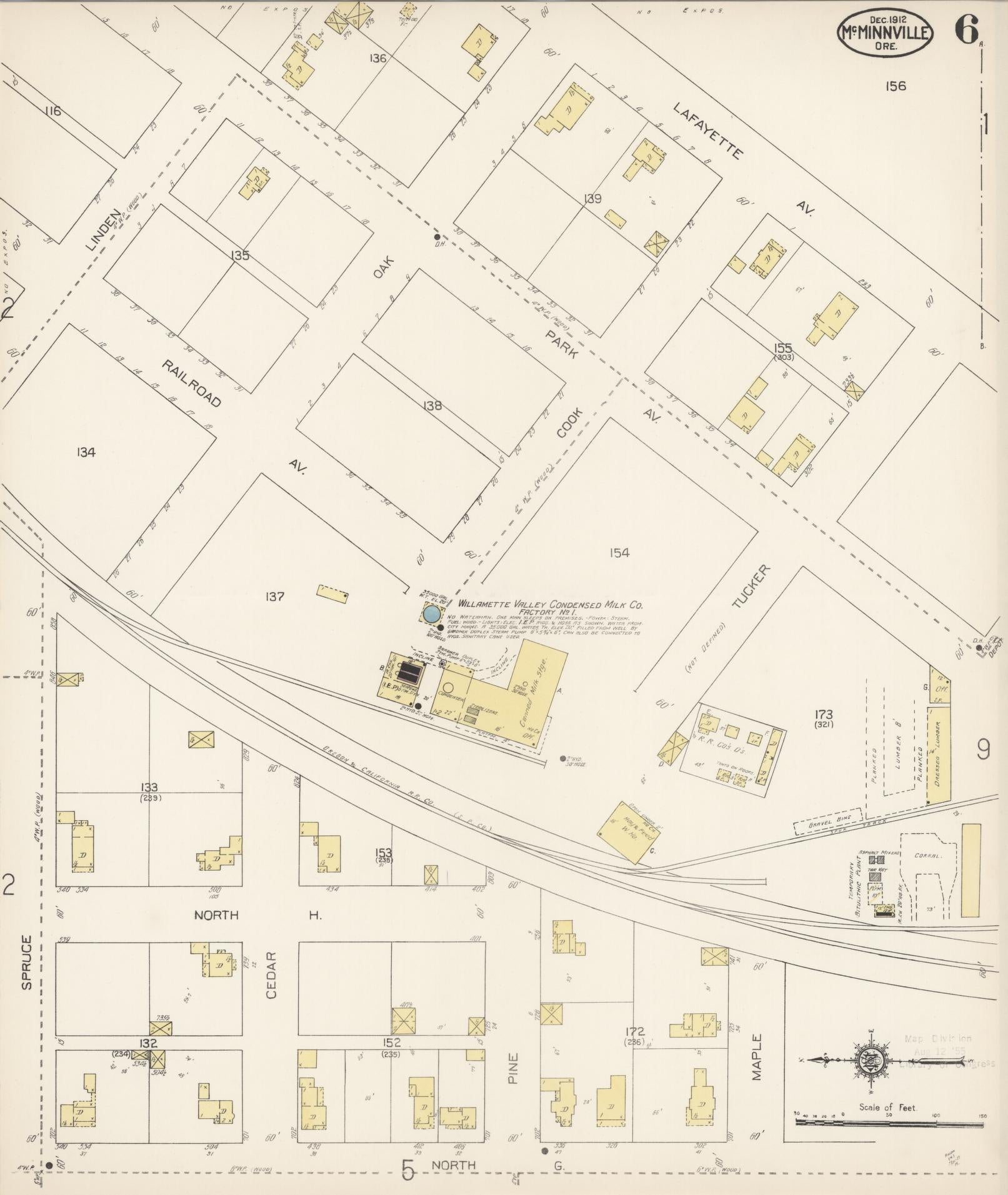 Sanborn Fire Insurance Map from McMinnville, Yamhill County, Oregon (1912), Sheet #0006 - Historic Sanborn Fire Insurance Map Print, vintage old map wall art, antique decor, genealogy gift, Oregon Oregon map