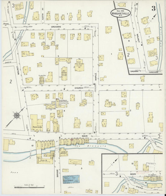 Sanborn Fire Insurance Map from Margaretville, Delaware County, New York (1912), Sheet #0003 - Historic Sanborn Fire Insurance Map Print, vintage old map wall art, antique decor, genealogy gift, New York New York map