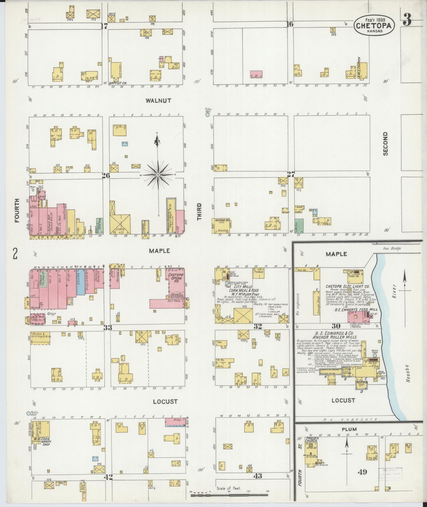 Sanborn Fire Insurance Map from Chetopa, Labette County, Kansas (1899), Sheet #0003 - Historic Sanborn Fire Insurance Map Print, vintage old map wall art, antique decor, genealogy gift, Kansas Kansas map