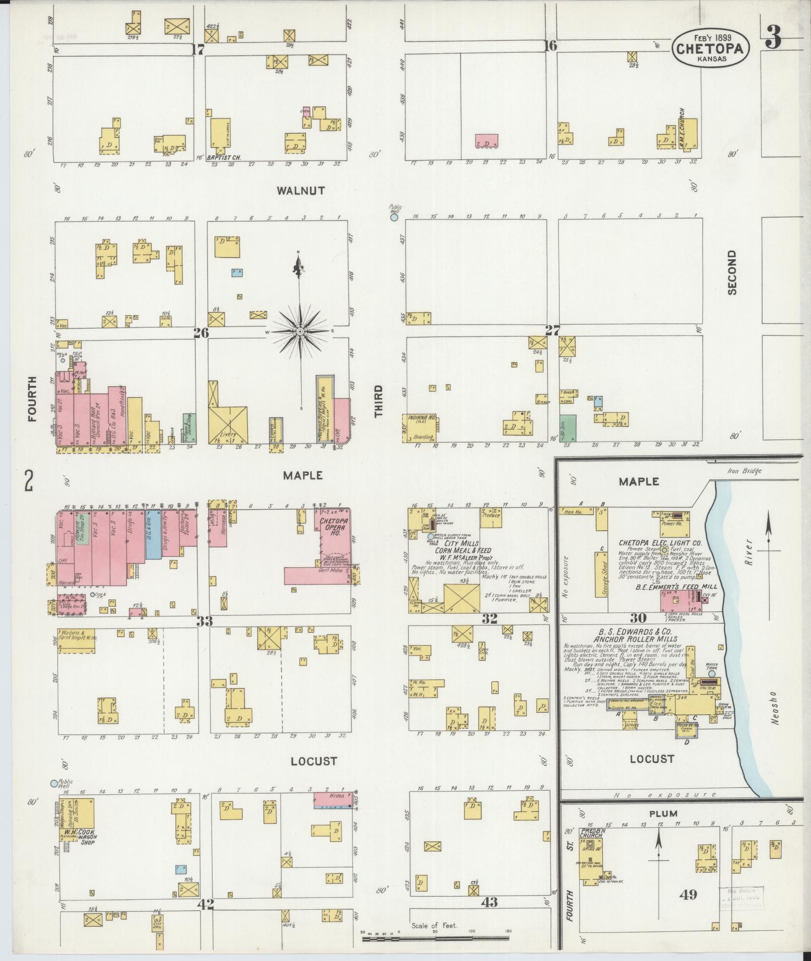 Sanborn Fire Insurance Map from Chetopa, Labette County, Kansas (1899), Sheet #0003 - Historic Sanborn Fire Insurance Map Print, vintage old map wall art, antique decor, genealogy gift, Kansas Kansas map