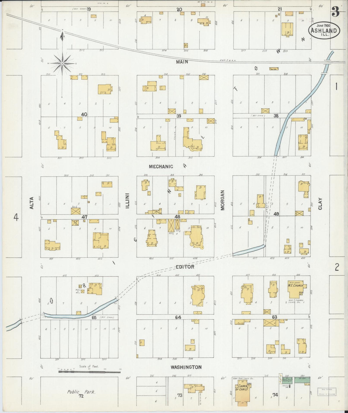 Sanborn Fire Insurance Map from Ashland, Cass County, Illinois (1900), Sheet #0003 - Complete Map Set gallery image, historic Sanborn map, vintage wall art, Illinois Illinois