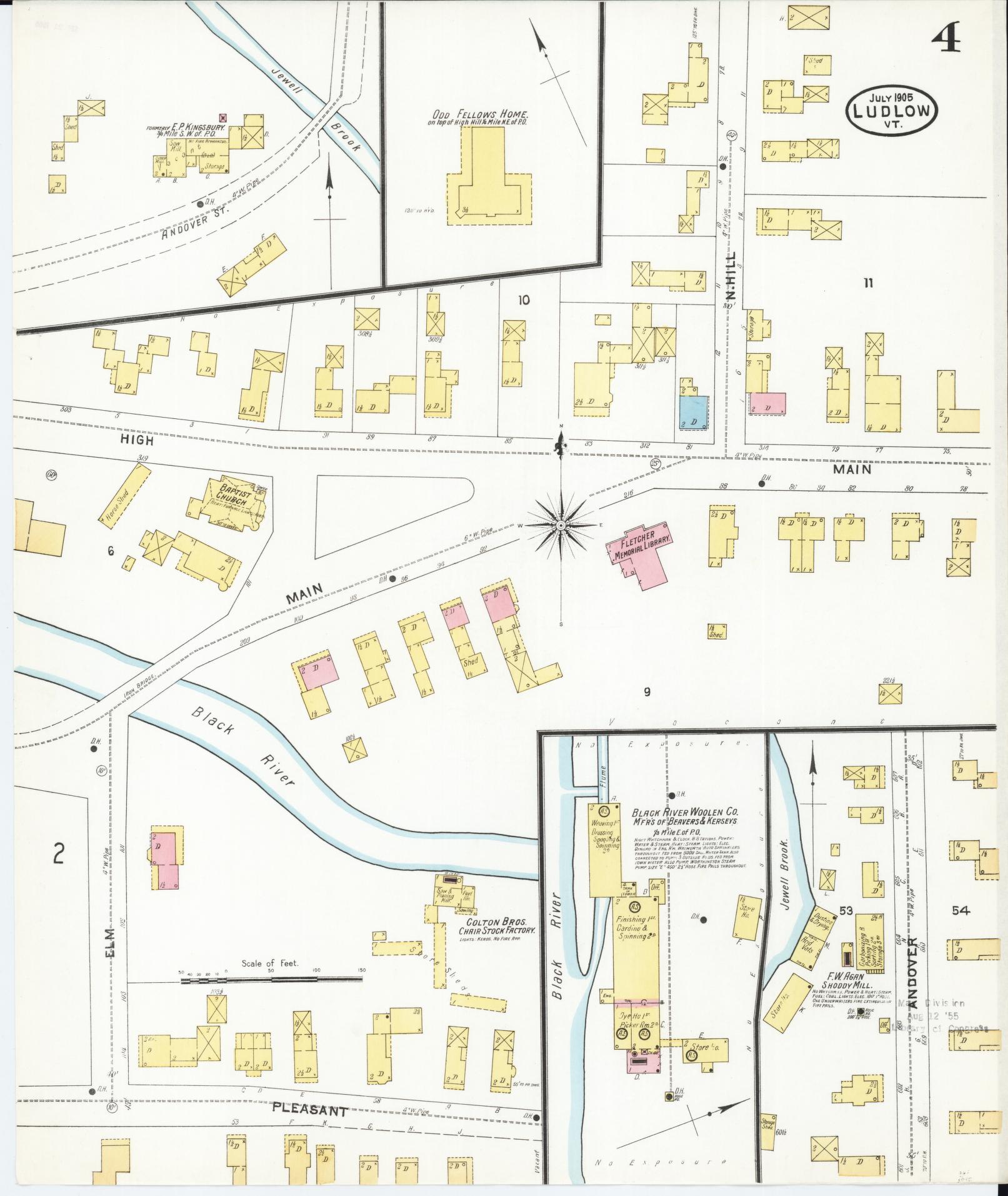 Sanborn Fire Insurance Map from Ludlow, Windsor County, Vermont (1905), Sheet #0004 - Complete Map Set gallery image, historic Sanborn map, vintage wall art, Vermont Vermont