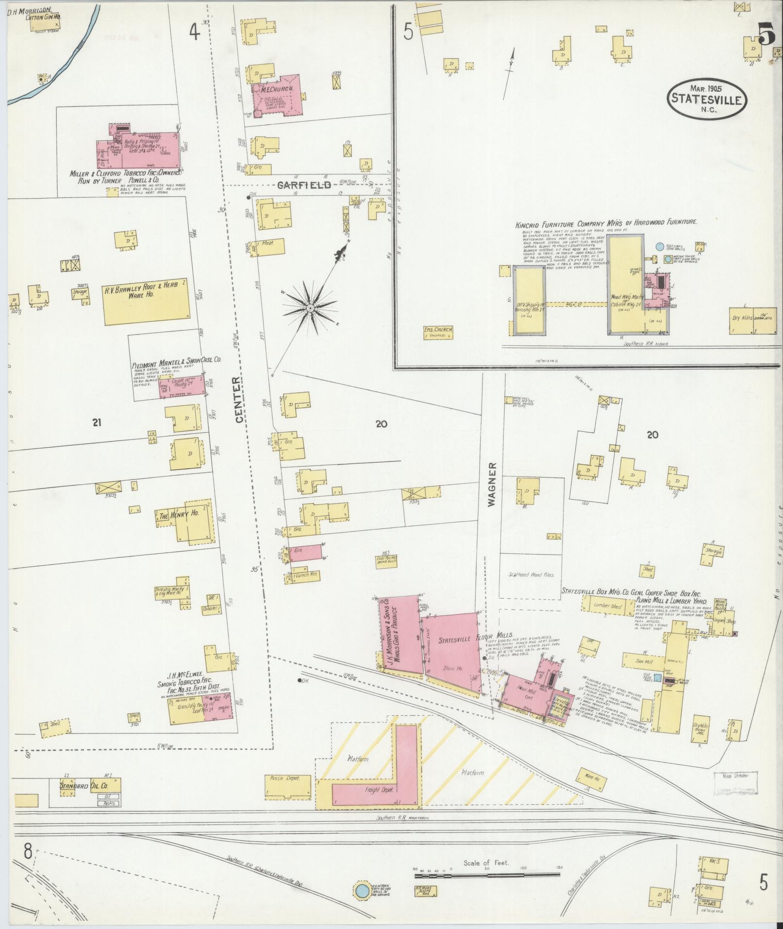 Sanborn Fire Insurance Map from Statesville, Iredell County, North Carolina (1905), Sheet #0005 - Complete Map Set gallery image, historic Sanborn map, vintage wall art, North Carolina North Carolina