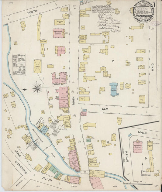 Sanborn Fire Insurance Map from Trumansburg, Tompkins County, New York (1887), Sheet #0001 - Historic Sanborn Fire Insurance Map Print, vintage old map wall art, antique decor, genealogy gift, New York New York map