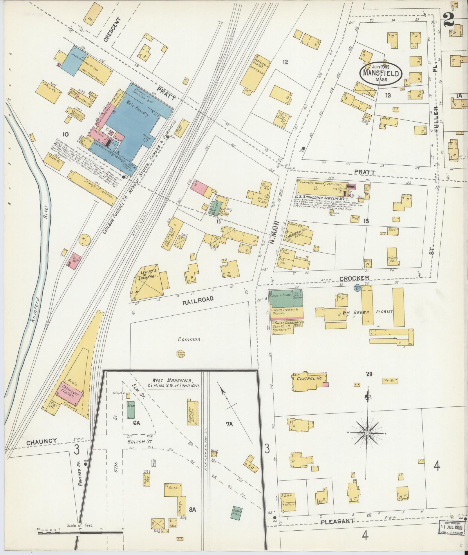 Sanborn Fire Insurance Map from Mansfield, Bristol County, Massachusetts (1903), Sheet #0002 - Historic Sanborn Fire Insurance Map Print, vintage old map wall art, antique decor, genealogy gift, Massachusetts Massachusetts map