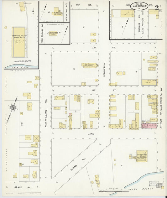 Sanborn Fire Insurance Map from Lake Arthur, Jefferson Davis Parish, Louisiana (1912), Sheet #0002 - Historic Sanborn Fire Insurance Map Print, vintage old map wall art, antique decor, genealogy gift, Louisiana Louisiana map