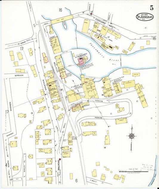 Sanborn Fire Insurance Map from Saint Johnsbury, Caledonia County, Vermont (1919), Sheet #0005 - Historic Sanborn Fire Insurance Map Print, vintage old map wall art, antique decor, genealogy gift, Vermont Vermont map