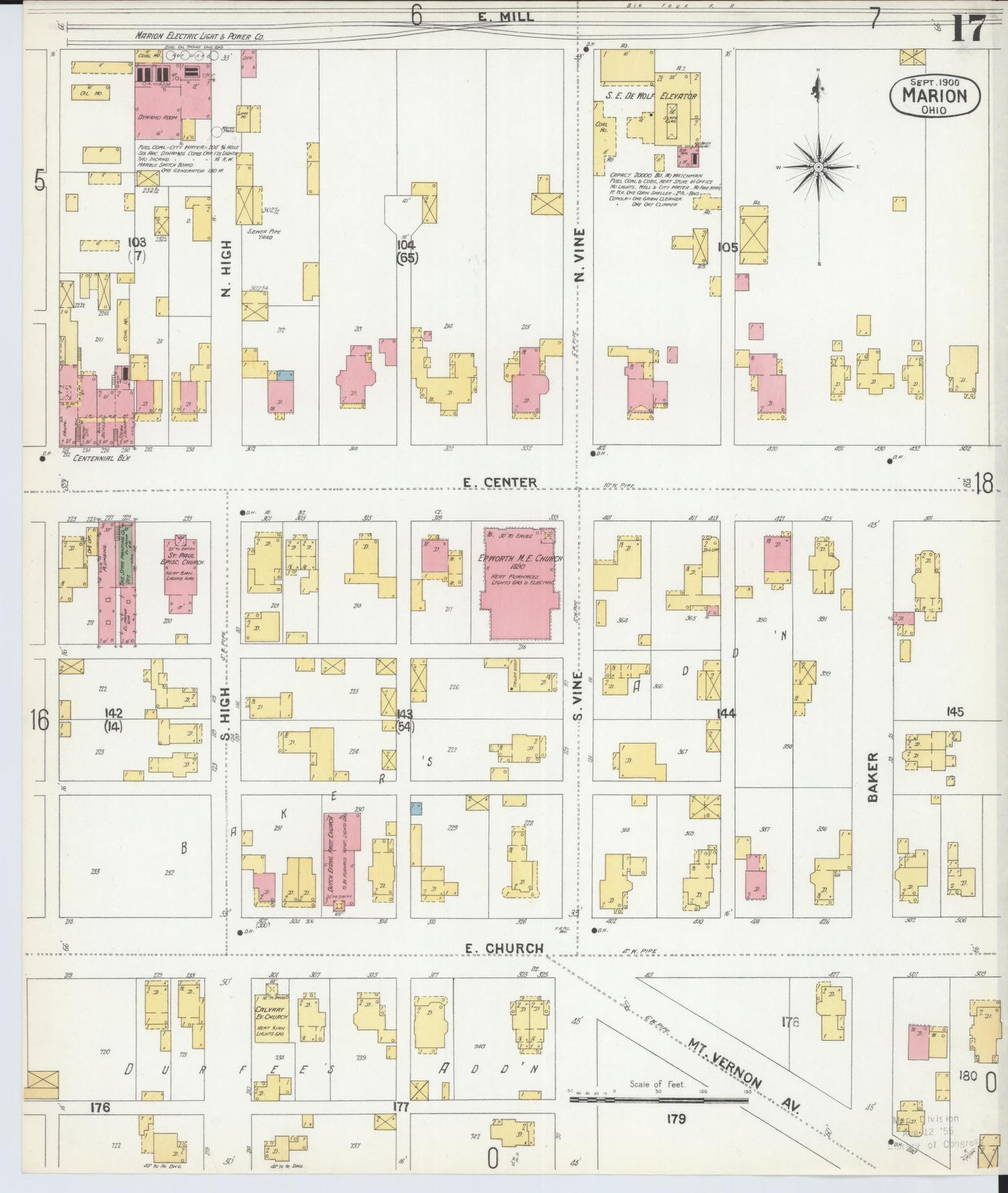 Sanborn Fire Insurance Map from Marion, Marion County, Ohio (1900), Sheet #0017 - Historic Sanborn Fire Insurance Map Print, vintage old map wall art, antique decor, genealogy gift, Ohio Ohio map