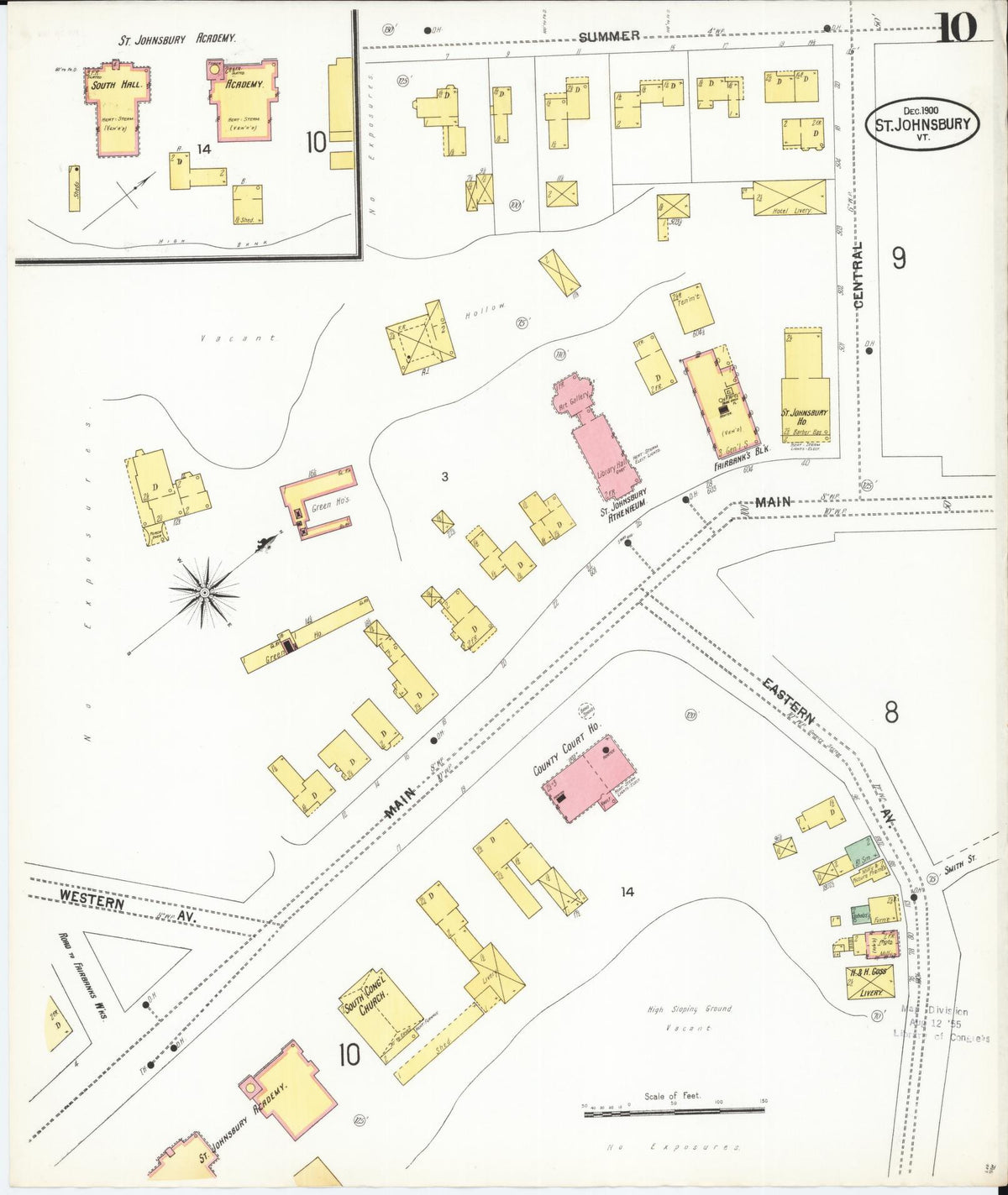 Sanborn Fire Insurance Map from Saint Johnsbury, Caledonia County, Vermont (1900), Sheet #0010 - Historic Sanborn Fire Insurance Map Print, vintage old map wall art, antique decor, genealogy gift, Vermont Vermont map