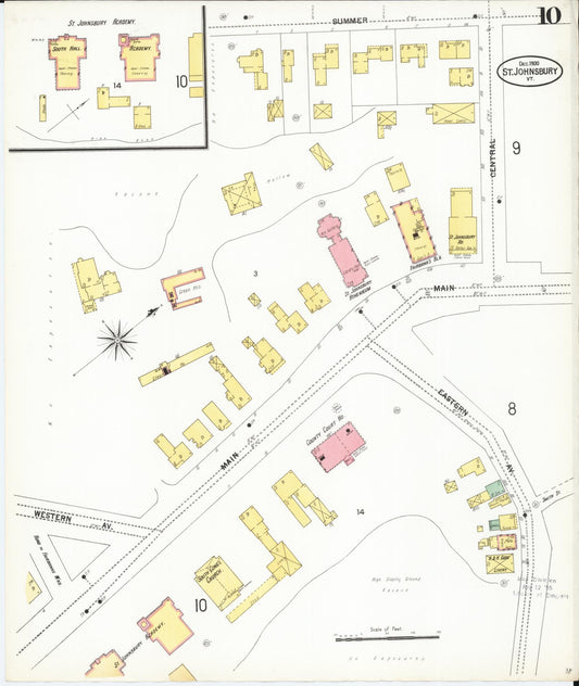 Sanborn Fire Insurance Map from Saint Johnsbury, Caledonia County, Vermont (1900), Sheet #0010 - Historic Sanborn Fire Insurance Map Print, vintage old map wall art, antique decor, genealogy gift, Vermont Vermont map
