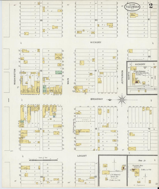 Sanborn Fire Insurance Map from Tecumseh, Pottawatomie County, Oklahoma (1898), Sheet #0002 - Historic Sanborn Fire Insurance Map Print, vintage old map wall art, antique decor, genealogy gift, Oklahoma Oklahoma map