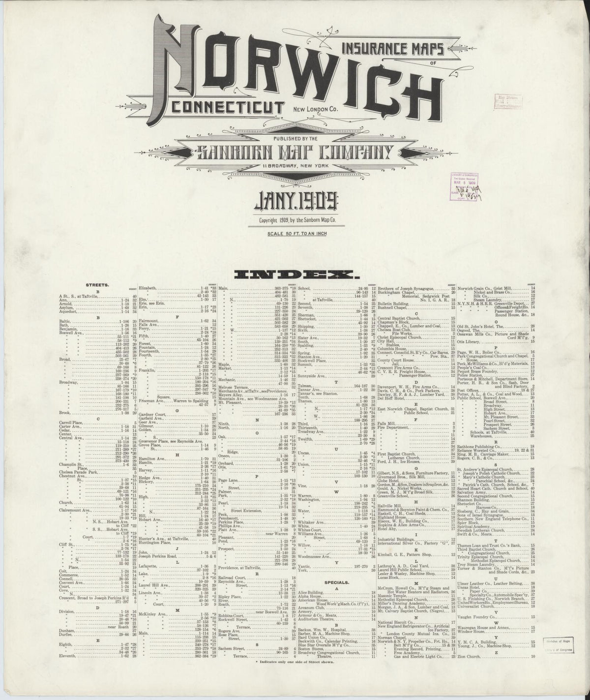 Sanborn Fire Insurance Map from Norwich, New London County, Connecticut (1909), Sheet #0001 - Historic Sanborn Fire Insurance Map Print, vintage old map wall art, antique decor, genealogy gift, Connecticut Connecticut map