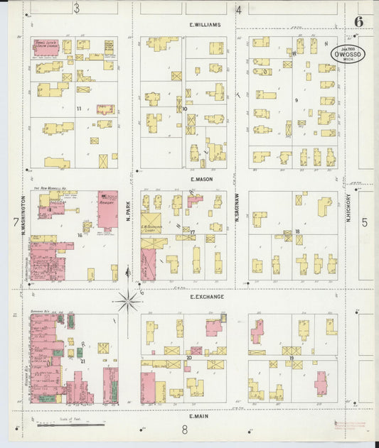 Sanborn Fire Insurance Map from Owosso, Shiawassee County, Michigan (1900), Sheet #0006 - Historic Sanborn Fire Insurance Map Print, vintage old map wall art, antique decor, genealogy gift, Michigan Michigan map