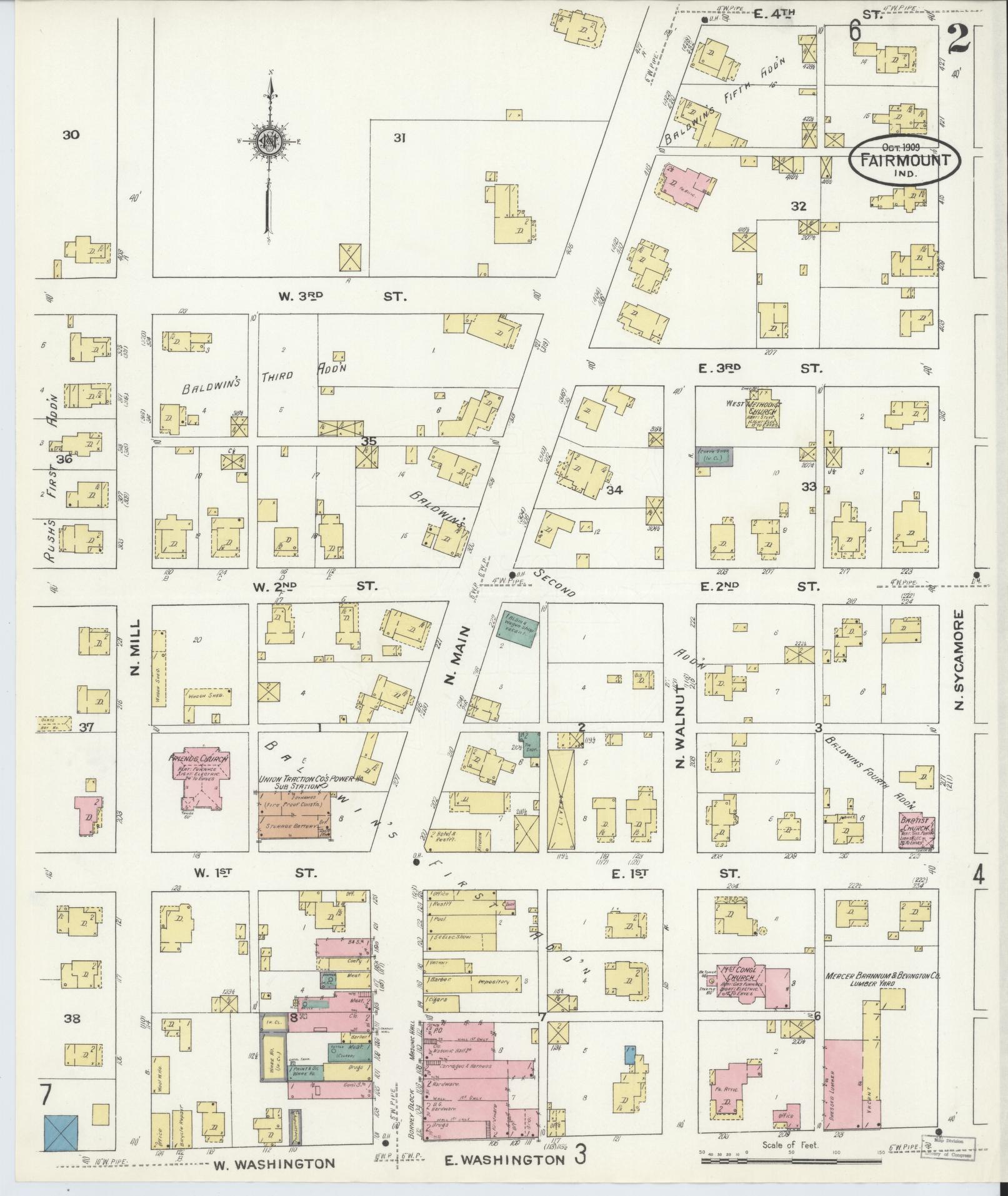 Sanborn Fire Insurance Map from Fairmount, Grant County, Indiana (1909), Sheet #0002 - Complete Map Set gallery image, historic Sanborn map, vintage wall art, Indiana Indiana