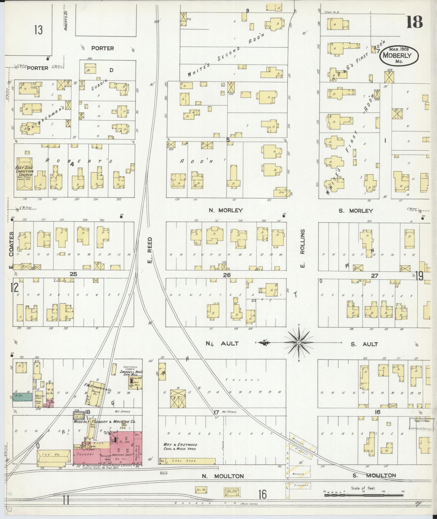 Sanborn Fire Insurance Map from Moberly, Randolph County, Missouri (1909), Sheet #0018 - Complete Map Set gallery image, historic Sanborn map, vintage wall art, Missouri Missouri