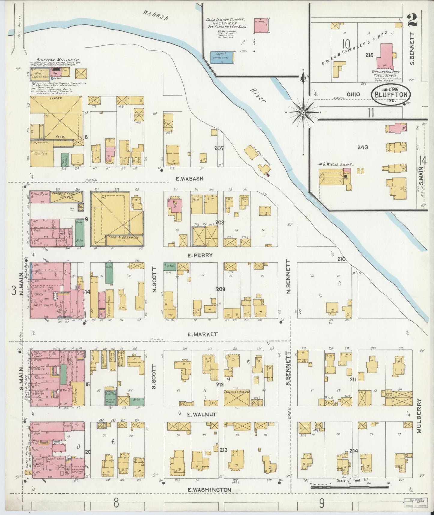 Sanborn Fire Insurance Map from Bluffton, Wells County, Indiana (1906), Sheet #0002 - Complete Map Set gallery image, historic Sanborn map, vintage wall art, Indiana Indiana