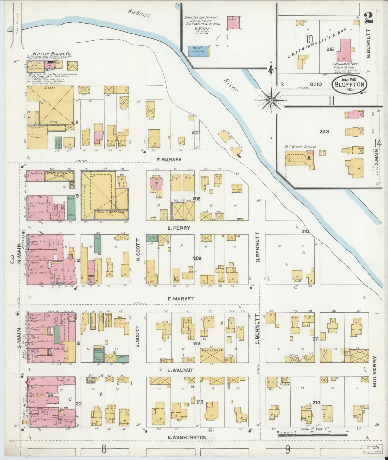 Sanborn Fire Insurance Map from Bluffton, Wells County, Indiana (1906), Sheet #0002 - Complete Map Set gallery image, historic Sanborn map, vintage wall art, Indiana Indiana