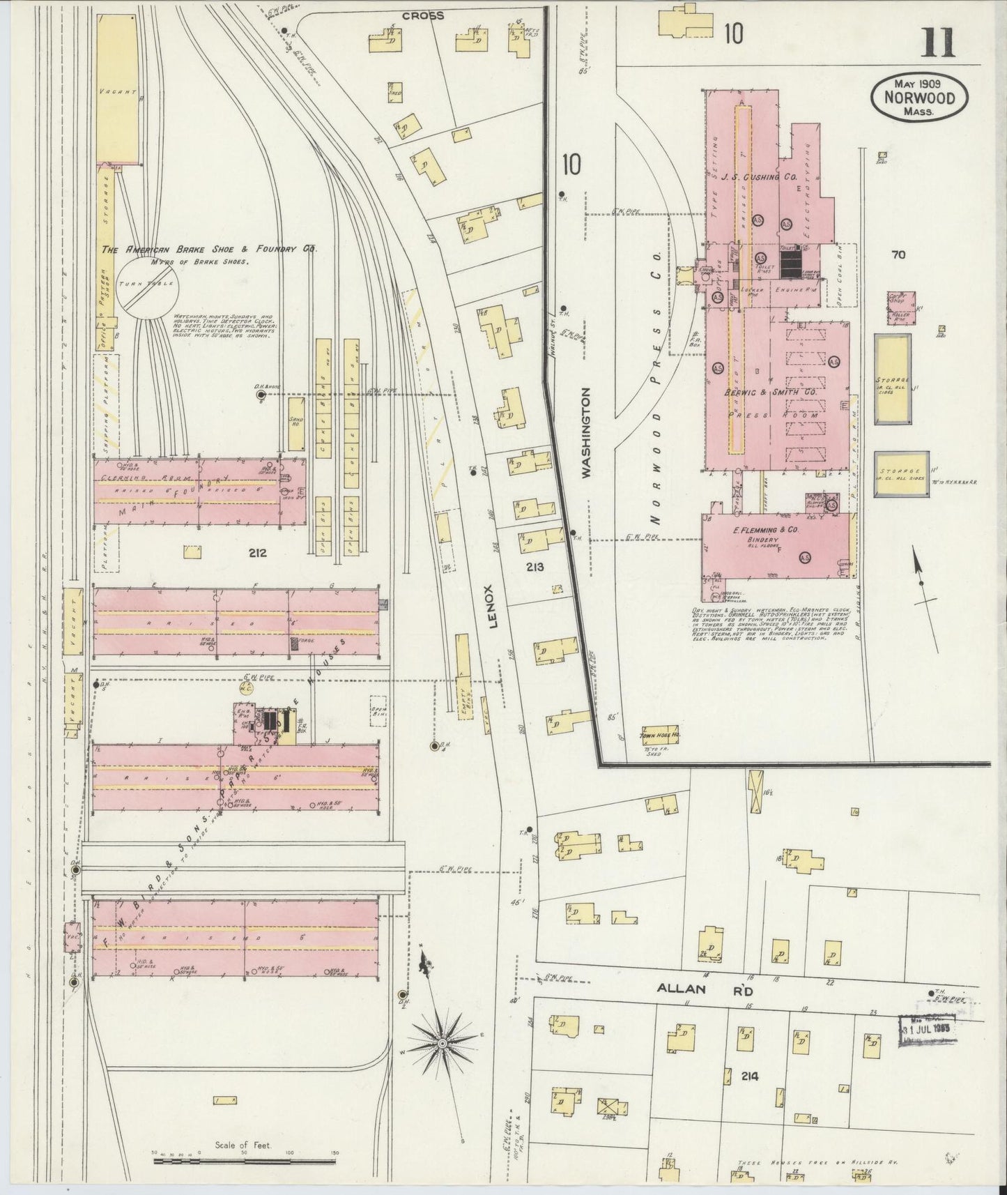 Sanborn Fire Insurance Map from Norwood, Norfolk County, Massachusetts (1909), Sheet #0011 - Complete Map Set gallery image, historic Sanborn map, vintage wall art, Massachusetts Massachusetts