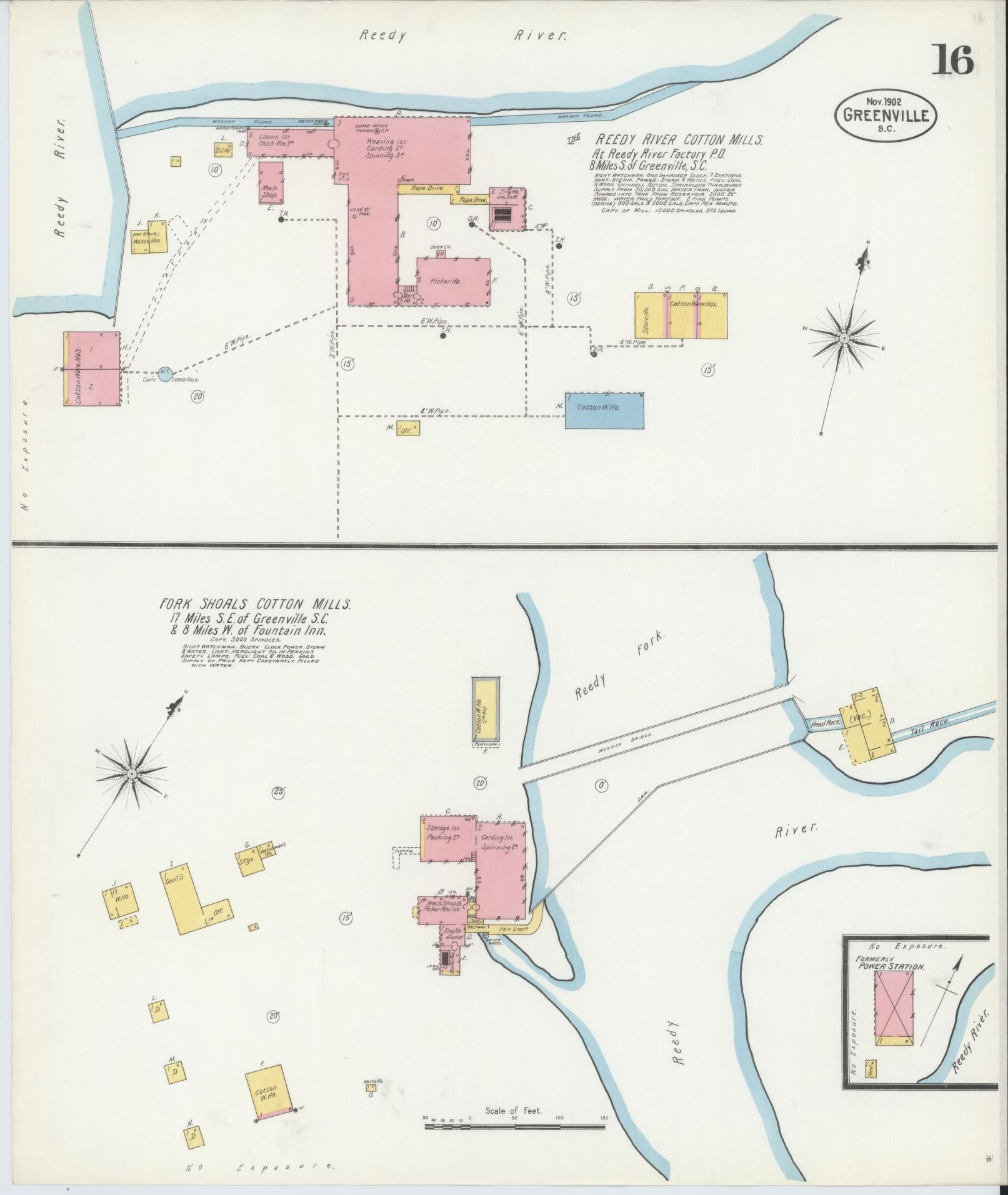 Sanborn Fire Insurance Map from Greenville, Greenville County, South Carolina (1902), Sheet #0016 - Complete Map Set gallery image, historic Sanborn map, vintage wall art, South Carolina South Carolina