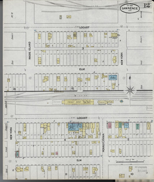 Sanborn Fire Insurance Map from Lawrence, Douglas County, Kansas (1889), Sheet #0012 - Historic Sanborn Fire Insurance Map Print, vintage old map wall art, antique decor, genealogy gift, Kansas Kansas map