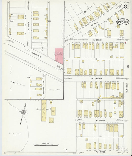 Sanborn Fire Insurance Map from Nanticoke, Luzerne County, Pennsylvania (1912), Sheet #0008 - Historic Sanborn Fire Insurance Map Print, vintage old map wall art, antique decor, genealogy gift, Pennsylvania Pennsylvania map