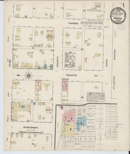 Sanborn Fire Insurance Map from Huron, Beadle County, South Dakota (1884), Sheet #0001 - Complete Map Set gallery image, historic Sanborn map, vintage wall art, South Dakota South Dakota