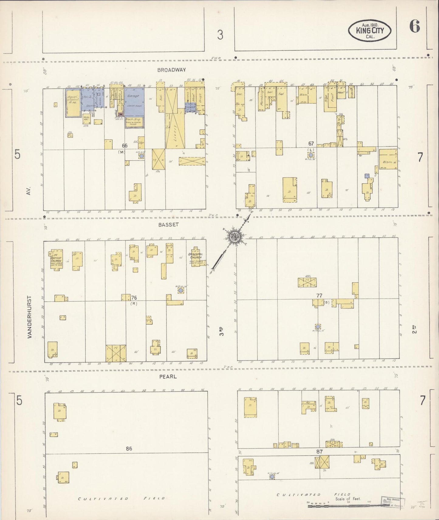 Sanborn Fire Insurance Map from King City, Monterey County, California (1910), Sheet #0006 - Historic Sanborn Fire Insurance Map Print, vintage old map wall art, antique decor, genealogy gift, California California map