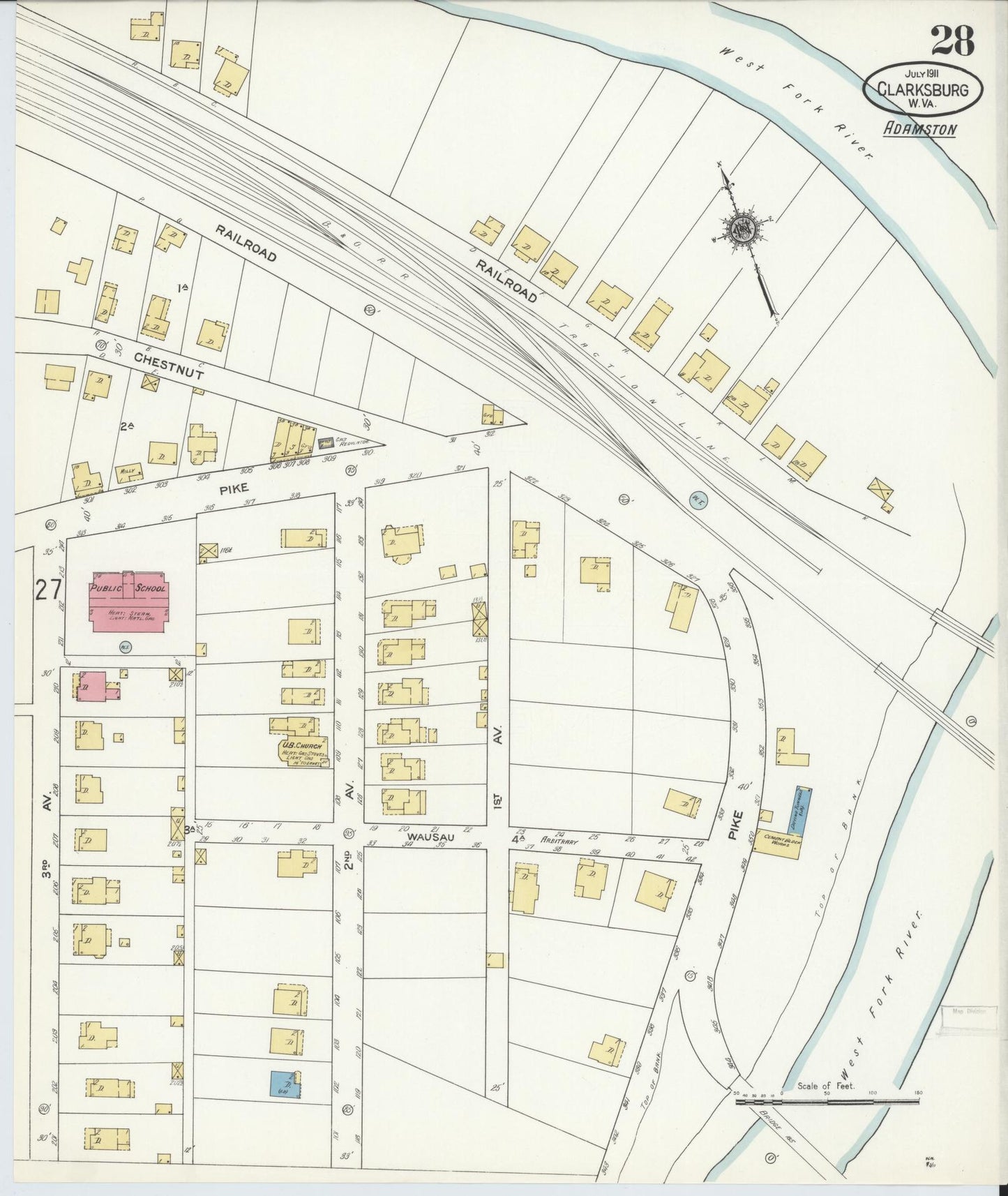 Sanborn Fire Insurance Map from Clarksburg, Harrison County, West Virginia (1911), Sheet #0028 - Complete Map Set gallery image, historic Sanborn map, vintage wall art, West Virginia West Virginia